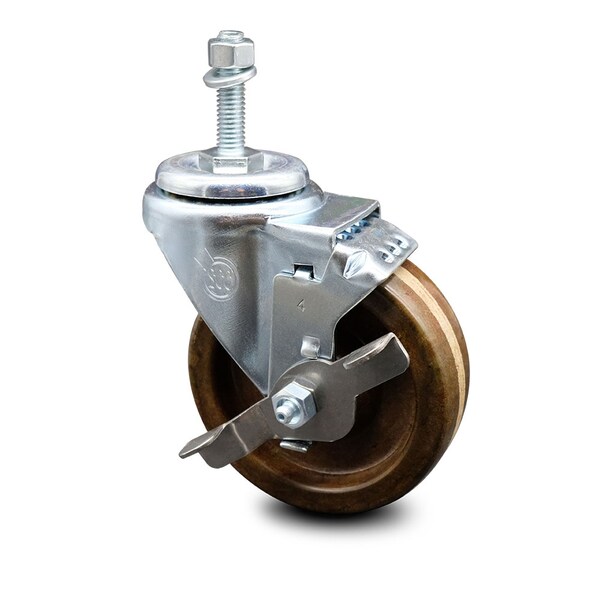 4 Inch High Temp Phenolic Wheel Swivel 10mm Threaded Stem Caster with Brake